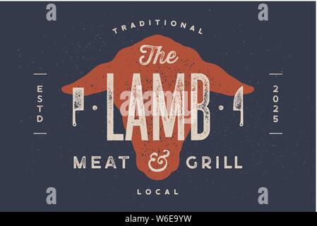 Lamm, Schaf. Vintage Typografie, Schrift, Retro Stock Vektor