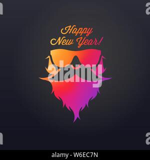 Bärtige Santa in der Sonnenbrille. Frohe Weihnachten und guten Rutsch ins Neue Jahr Hintergrund, Vorlage. Weihnachten Grußkarte. Vector Illustration. Stock Vektor