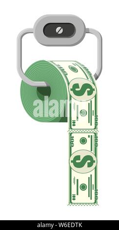 Hank Klopapier dollar Geld. Abfall Abfall Investitionen. Verlieren oder Geld zu vergeuden, Mehrausgaben, Konkurs oder Krise. Vector Illustration im flachen Stil Stock Vektor