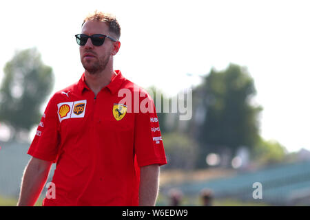 Mogyorod, Ungarn. 01 Aug, 2019. Sebastian Vettel der Scuderia Ferrari während des F1 Grand Prix von Ungarn Credit: Marco Canoniero/Alamy leben Nachrichten Stockfoto