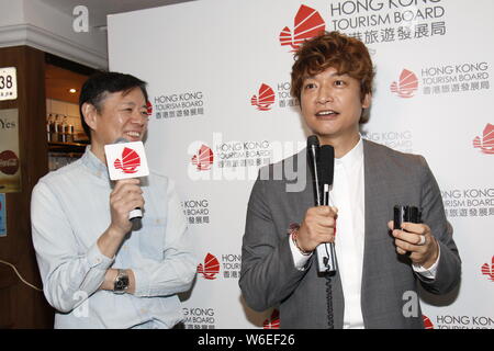 Japanische Schauspieler, Sänger, Fernsehen, Radio Persönlichkeit Shingo Katori, Rechts, das jüngste Mitglied der SMAP, besucht eine Aktivität des Hong Kong Arts Mo Stockfoto