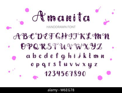 Amanita. Handdrawn Vector Font. Anzeige niedlich gestalteten Kalligraphie Schrift. Stock Vektor