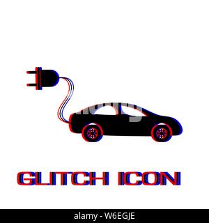 Elektroauto Symbol flach. Einfache Piktogramm-Glitch Wirkung. Vector illustration symbol Stock Vektor