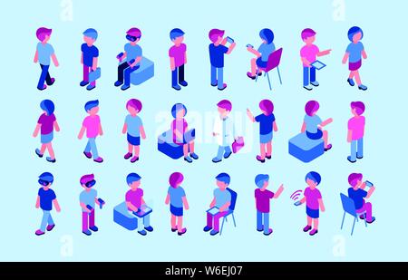 Flache Geschäftsleute und virtuelle Realität Symbole Infografiken Sammlung, digitalen Vektor advert Infografiken Stock Vektor