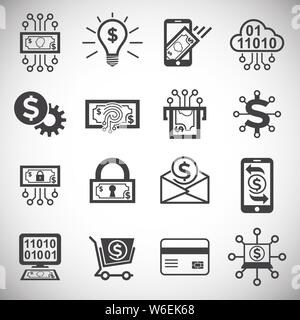 Financial Technologies ähnliche Symbole auf dem Hintergrund für Grafik- und Webdesign. Einfache Abbildung. Internet Konzept Symbol für Website Taste oder Stock Vektor