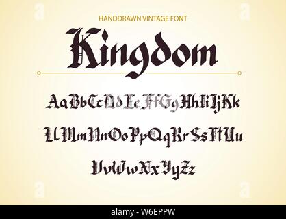 Blackletter gotischen Skript von Hand gezeichnet. Dekorative vintage gestalteten Buchstaben. Stock Vektor