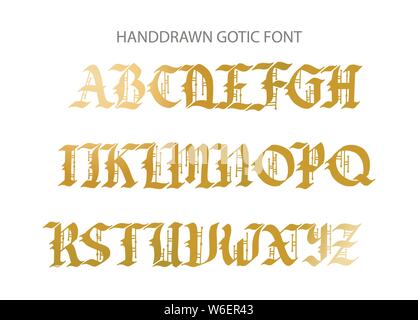 Blackletter gotischen Skript von Hand gezeichnet. Dekorative vintage gestalteten Buchstaben. Stock Vektor