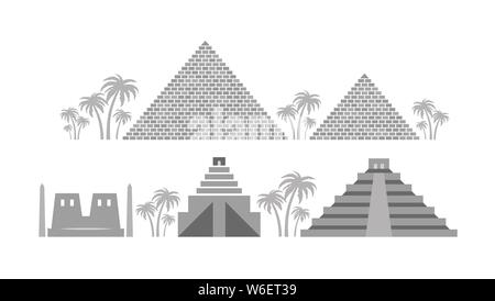 Pyramiden & Tempel des alten Ägypten, Babylon, Maya. Architektur Erbe der antiken Kulturen des Nahen Osten, in Afrika, Mittelamerika. Stock Vektor