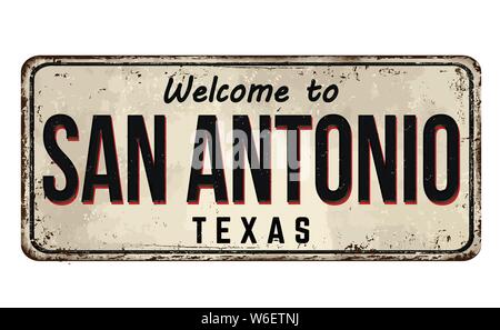 Nach San Antonio vintage rostiges Metall Zeichen auf weißem Hintergrund Willkommen, Vector Illustration Stock Vektor