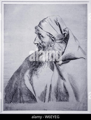 Büste von einem Kapuziner Mönch 1630 Radierung von Jan Lievens (1607-1674), holländischen Goldenen alter Maler, der mit seiner engen zeitgenössische Rembrandt verbunden war Stockfoto