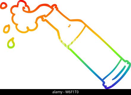 Regenbogen Farbverlauf Zeichnung einer Cartoon schäumendes Bier Flasche Stock Vektor