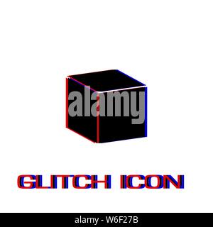 Cube icon flach. Einfache Piktogramm-Glitch Wirkung. Vector illustration symbol Stock Vektor