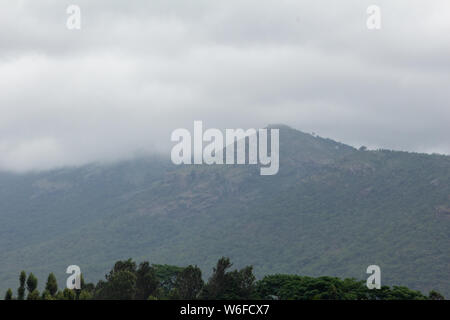 Schöner Blick auf die Bergkette von Talamal finden Wald, Hasanur, Tamil Nadu, Karnataka, Indien Stockfoto