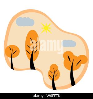 Vector Illustration. Papier Kunst Landschaft mit gelben Bäume im Herbst Stock Vektor