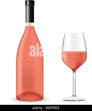 Rose Wein Flasche und Glas Stock Vektor
