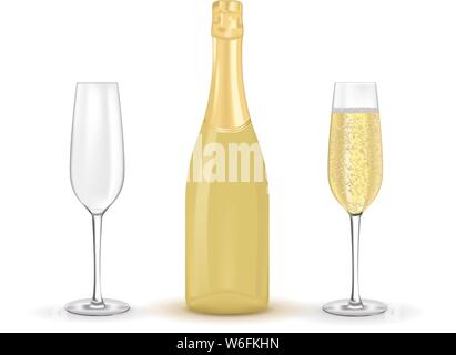 Sekt Flasche und Gläser Stock Vektor