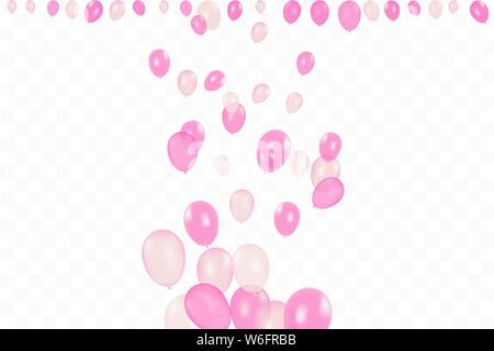 Girl's Geburtstag. Zusammensetzung der Vektor realistische rosa Luftballons auf transparentem Hintergrund isoliert. Luftballons isoliert. Zum Geburtstag Grußkarten oder Stock Vektor