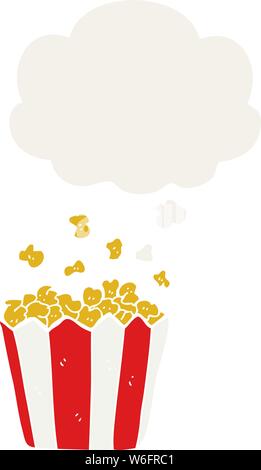 Cartoon Popcorn mit Gedanken Blase im Retro Stil Stock Vektor