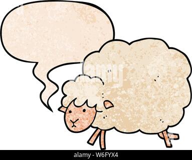 Cartoon Schaf mit Sprechblase im Retro Stil Textur Stock Vektor