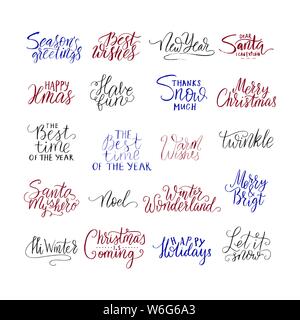 Frohe Weihnachten Pinsel Schrift und Typografie. Handschrift text Design mit Winter handdrawn Schriftzug. Frohes Neues Jahr Schrift gesetzt. Vektor Logo, Emblem Stock Vektor