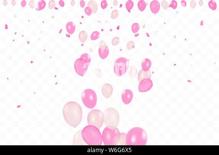 Girl's Geburtstag. Happy Birthday Hintergrund mit rosa Ballons und Konfetti. Feier Event Party. Mehrfarbig. Vektor Stock Vektor