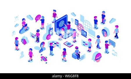 Künstliche virtuelle Realität innovation Technologie isometrische 3D-Symbole Infografiken mit Menschen sammeln, digitalen Vektor advert Infografiken Stock Vektor