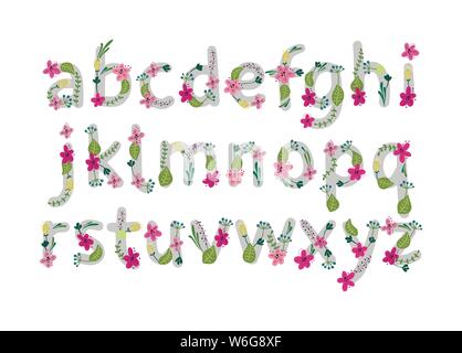 Vektor bunte Blume Font. Vector Illustration. Groteske Stil. Floral Alphabets. Stock Vektor