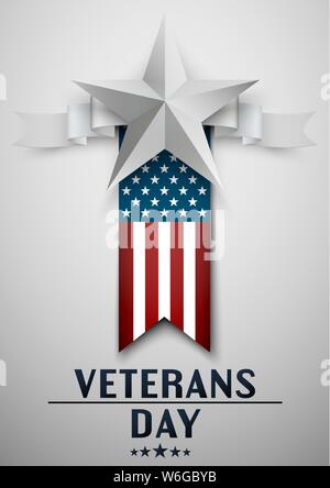 USA Gruß Veterans Day Karte mit USA-Flagge und Stern auf weißem Hintergrund. Ehrt alle, die dienten. Stock Vektor