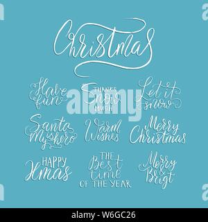 Frohe Weihnachten Pinsel Schrift und Typografie. Handschrift text Design mit Winter handdrawn Schriftzug. Frohes Neues Jahr Schrift gesetzt. Vektor Logo, Emblem Stock Vektor