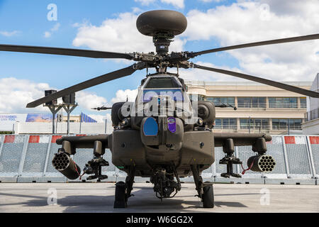 LE BOURGET PARIS - May 21, 2019: Neueste Boeing AH-64 E Guardian Apache Kampfhubschrauber auf der Paris Air Show. Stockfoto