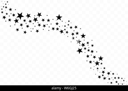 Satz von golden Sternschnuppen. Wolke von goldenen Sternen auf Transparenten Hintergrund isoliert. Vector Illustration. Meteoroid, Kometen, Asteroiden, Sterne Stock Vektor