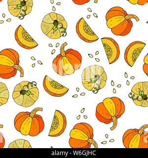 Cartoon doodle Abbildung. Nahtlose Herbst vector Pattern mit Kürbissen. Stock Vektor