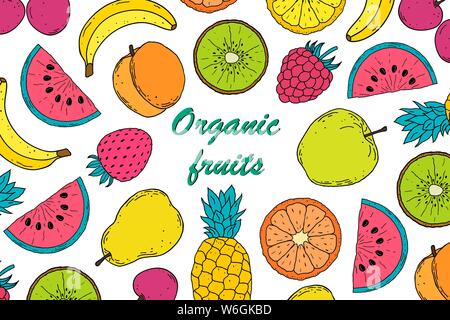 Karte mit bunten hand Früchte auf weißem Hintergrund Stock Vektor