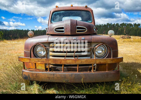 Alte verrostete Pickup truck in Feld, Colorado, Vereinigte Staaten von Amerika Stockfoto