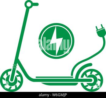 Elektrische push-Roller e-Scooter Symbol mit Stecker Vector Illustration Stock Vektor