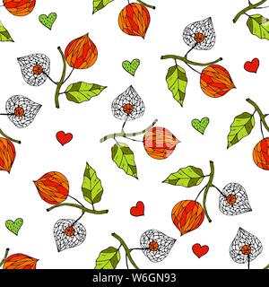 Cartoon doodle Abbildung. Nahtlose Herbst vector Pattern mit Physalis. Stock Vektor