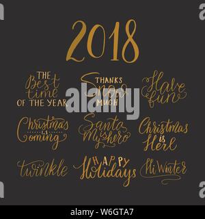 Frohe Weihnachten Pinsel Schrift und Typografie. Handschrift text Design mit Winter handdrawn Schriftzug. Frohes Neues Jahr Schrift gesetzt. Vektor Logo, Emblem Stock Vektor