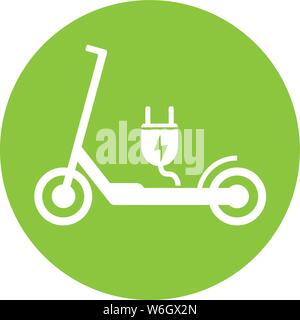 Elektrische push-Roller e-Scooter Symbol mit Stecker Vector Illustration Stock Vektor