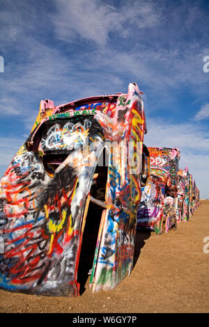 Cadillac Ranch, der historischen Route 66 Wahrzeichen, Amarillo, Texas, USA Stockfoto