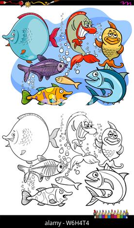 Cartoon-Illustration der Fisch Meer Leben Tier Zeichen Coloring Book-Aktivität Stock Vektor