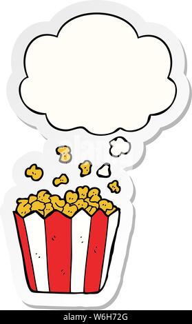 Cartoon Popcorn mit Gedanken bubble als gedruckte Aufkleber Stock Vektor