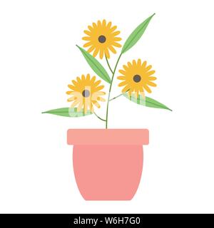 Sonnenblumen im Garten Keramik Topf Dekoration Vector Illustration Design Stock Vektor