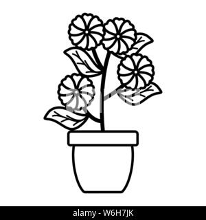 Blumen Garten und Blätter in Keramik Topf Dekoration Vector Illustration Design Stock Vektor