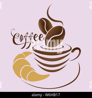 Zusammenfassung/Logo mit einer Tasse Kaffee und Croissant Stock Vektor