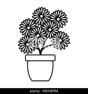 Sonnenblumen im Garten Keramik Topf Dekoration Vector Illustration Design Stock Vektor