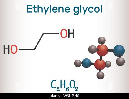 Ethylenglykol, diol Molekül. Es ist für die Herstellung von Polyester Fasern und für Frostschutz Formulierungen verwendet. Strukturelle chemische Formel und molecu Stock Vektor