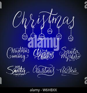 Frohe Weihnachten Pinsel Schrift und Typografie. Handschrift text Design mit Winter handdrawn Schriftzug. Frohes Neues Jahr Schrift gesetzt. Vektor Logo, Emblem Stock Vektor