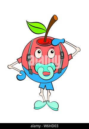 Kleine Apple mit einem Schnuller im Mund. Spaß, Cartoon, Color Vector Illustration, auf weißem Hintergrund Stock Vektor