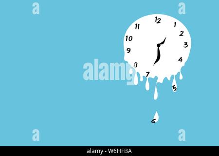 Schmelzende Uhr flache Design Vector Illustration auf grünem Hintergrund. Stock Vektor