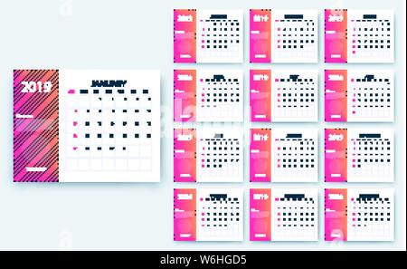 Einfacher Kalender 2019, Vektor EPS 10. Farbe Design Stock Vektor